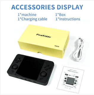 RGB30 Powkiddy Retro Handheld Packaging and Accessories